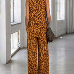 Fashion Deep V-neck Laopard Print Matching Set