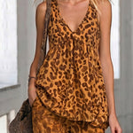Fashion Deep V-neck Laopard Print Matching Set