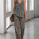 Fashion Deep V-neck Laopard Print Matching Set