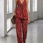 Fashion Deep V-neck Laopard Print Matching Set