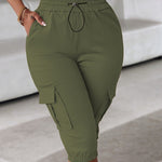 Casual Elastic Waist Drawstring Pocket Capri Pants