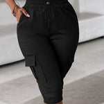 Casual Elastic Waist Drawstring Pocket Capri Pants