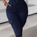 Casual Elastic Waist Drawstring Pocket Capri Pants