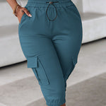 Casual Elastic Waist Drawstring Pocket Capri Pants