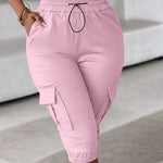 Casual Elastic Waist Drawstring Pocket Capri Pants