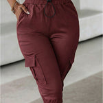 Casual Elastic Waist Drawstring Pocket Capri Pants
