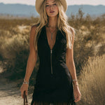 Vintage Western Cowgirl Tassel V-neck Sleeveless Dress