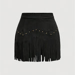Western Cowgirl Faux Suede Fringe Mini Skirts