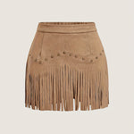 Western Cowgirl Faux Suede Fringe Mini Skirts