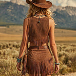 Western Cowgirl Faux Suede Fringe Mini Skirts