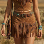 Western Cowgirl Faux Suede Fringe Mini Skirts