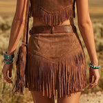 Western Cowgirl Faux Suede Fringe Mini Skirts
