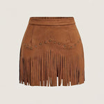 Western Cowgirl Faux Suede Fringe Mini Skirts
