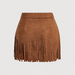Western Cowgirl Faux Suede Fringe Mini Skirts