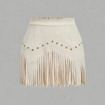 Western Cowgirl Faux Suede Fringe Mini Skirts