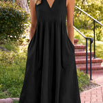 Casual Sleeveless Midi Dress with Utility Pockets