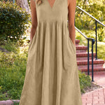 Casual Sleeveless Midi Dress with Utility Pockets
