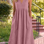Casual Sleeveless Midi Dress with Utility Pockets