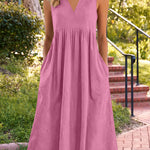 Casual Sleeveless Midi Dress with Utility Pockets