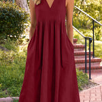 Casual Sleeveless Midi Dress with Utility Pockets