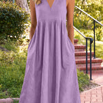 Casual Sleeveless Midi Dress with Utility Pockets