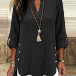 Casual Decorative Buttons 3/4 Sleeve Textured Blouse