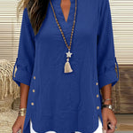 Casual Decorative Buttons 3/4 Sleeve Textured Blouse