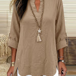 Casual Decorative Buttons 3/4 Sleeve Textured Blouse