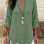 Casual Decorative Buttons 3/4 Sleeve Textured Blouse