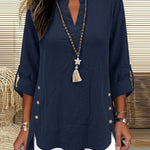 Casual Decorative Buttons 3/4 Sleeve Textured Blouse