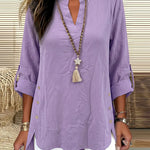 Casual Decorative Buttons 3/4 Sleeve Textured Blouse