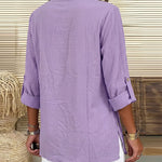Casual Decorative Buttons 3/4 Sleeve Textured Blouse