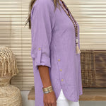Casual Decorative Buttons 3/4 Sleeve Textured Blouse