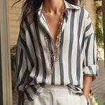 Casual Office Oversized Stripe Pullover Shirt