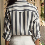 Casual Office Oversized Stripe Pullover Shirt