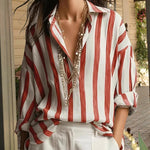 Casual Office Oversized Stripe Pullover Shirt