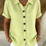 Casual Button Stripe Short Sleeve Shirt