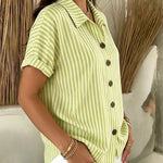 Casual Button Stripe Short Sleeve Shirt