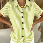 Casual Button Stripe Short Sleeve Shirt