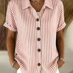Casual Button Stripe Short Sleeve Shirt