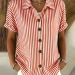 Casual Button Stripe Short Sleeve Shirt