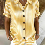 Casual Button Stripe Short Sleeve Shirt
