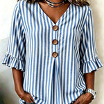 Elegant Striped V-neck Half Sleeve Blouse
