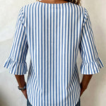 Elegant Striped V-neck Half Sleeve Blouse