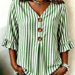 Elegant Striped V-neck Half Sleeve Blouse