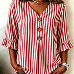 Elegant Striped V-neck Half Sleeve Blouse