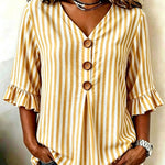 Elegant Striped V-neck Half Sleeve Blouse