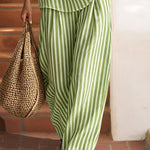 Casual Striped Halter-Neck Top and Wide-Leg Pants Set