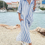 Classic Casual Stripe Half Sleeves Shirt Dress