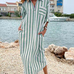 Classic Casual Stripe Half Sleeves Shirt Dress